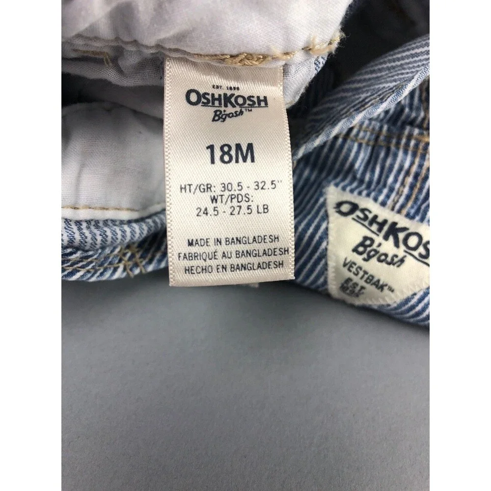 Oshkosh Dress 18 Month Vestback Denim Blue Pinstripe Railroad Toddler Bibs